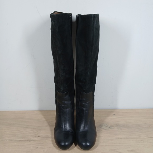 Clarks Indigo Knee High Boots Women 6.5 Black Leather Round Toe Heel Tall Boots - Picture 8 of 13